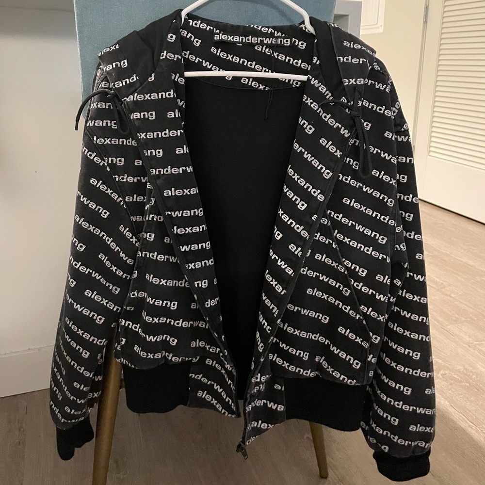 Alexander Wang all over logo zip up jean jacket